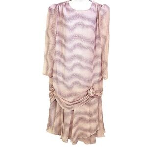 Vintage Simon Sez Lavender Midi Dress Size L Retro 80s Layered Draping